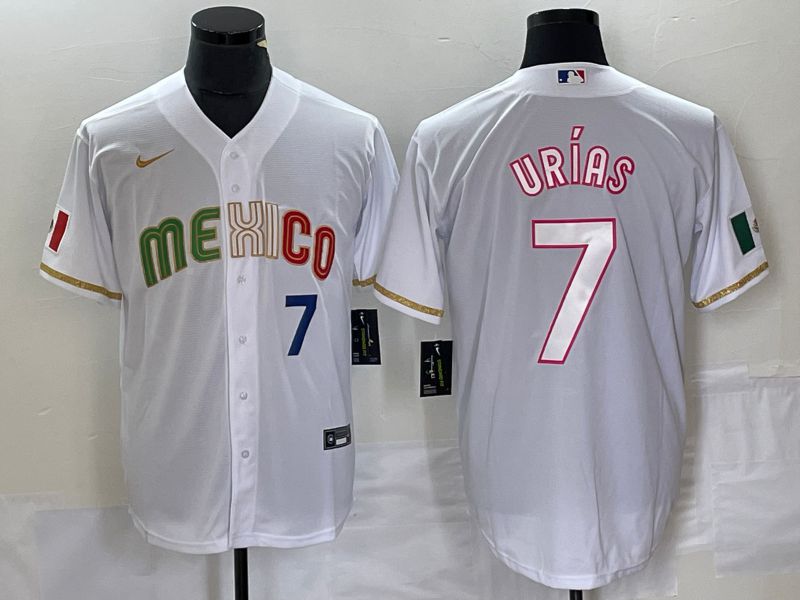 Men 2023 World Cub Mexico #7 Urias White Nike MLB Jersey style 3